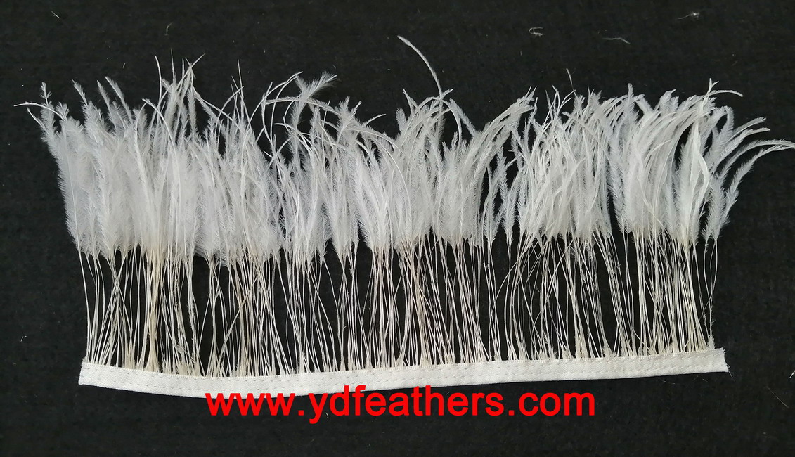 2Ply Half Burnt Ostrich Feather Fringe Sewn On Ribbon 13-15cm