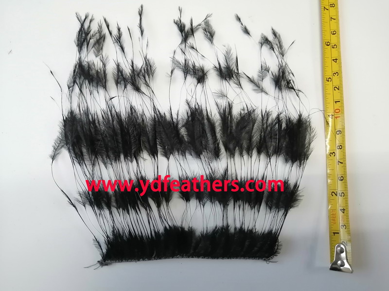 2Ply Burnt Partially Stripped Ostrich Feather Fringe/Trim Sew On Cord Dyed Black 13-