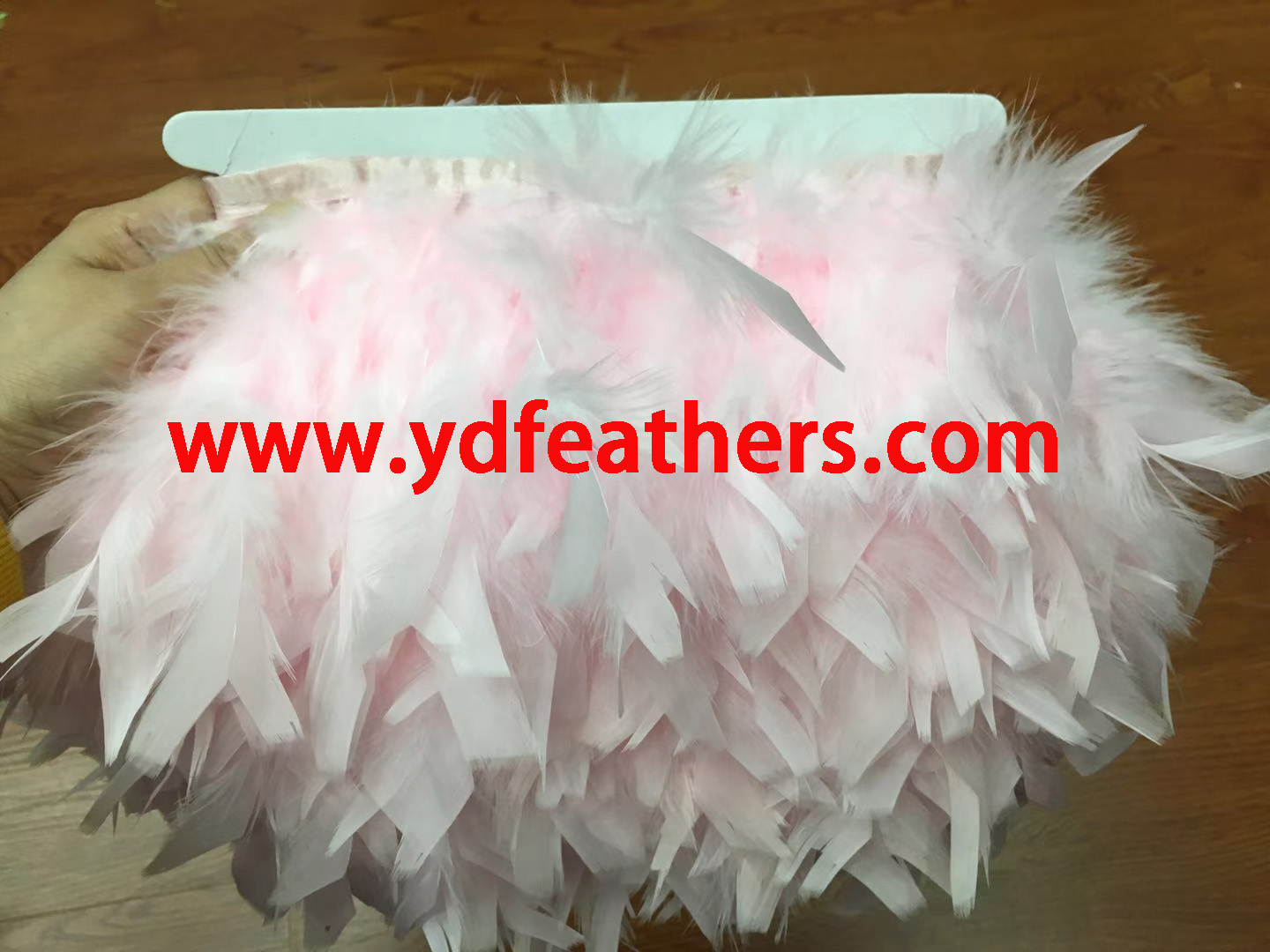 Stripped Turkey Feather Fringe/Trim Dyed Pink