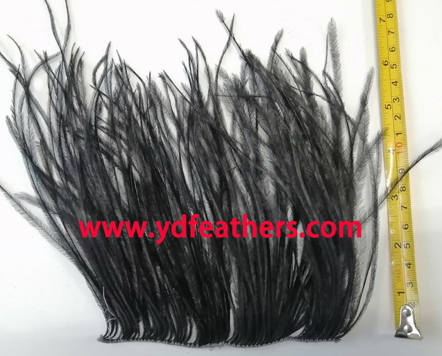 2Ply Ostrich Feathers Fringe/Trim Sew On Cord Dyed Black 13-15cm