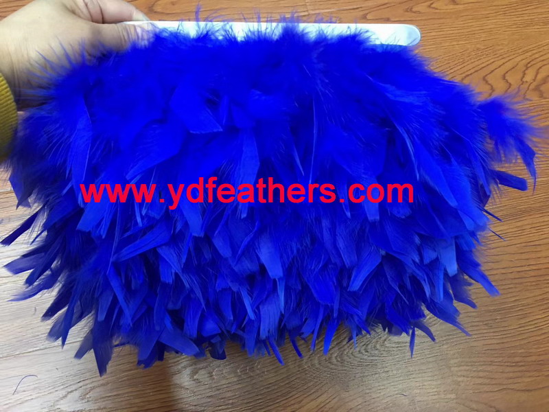 Stripped Turkey Feather Fringe/Trim Dyed Blue